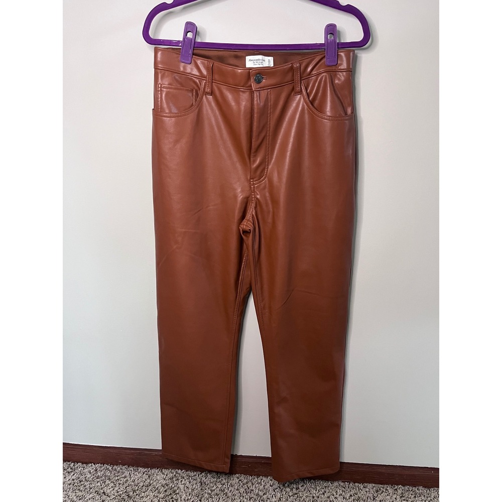 Abercrombie & Fitch 90s Straight Ultra High Rise Vegan Leather Pants Brown 31/12